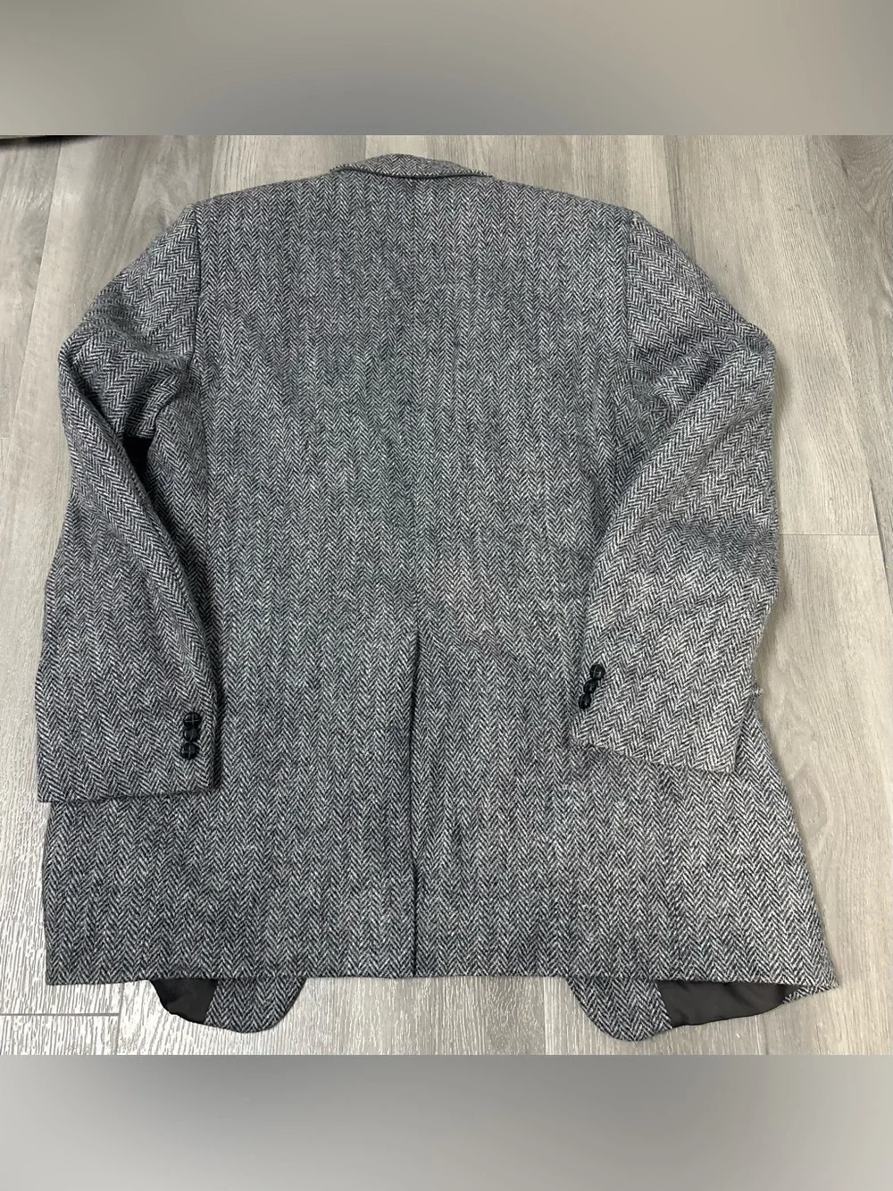 Moores Harris Tweed Wool Gray/Navy Herringbone Mens Sport Coat Blazer Size 48x